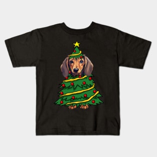 Dachshund Christmas Tree Funny Xmas Dog Lover Kids T-Shirt